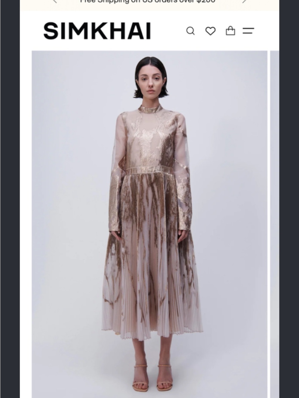 Simkhai Cassini Gold and Cream Pleated Dress 8